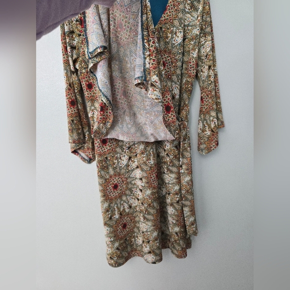 Womens Dress Large Fairy Floral Midi Boho Coquette Feminine Faux Wrap Dress Cato - Picture 4 of 11